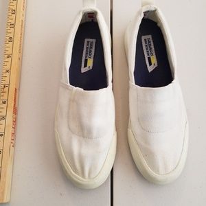 White sebago dockside canvas slip on